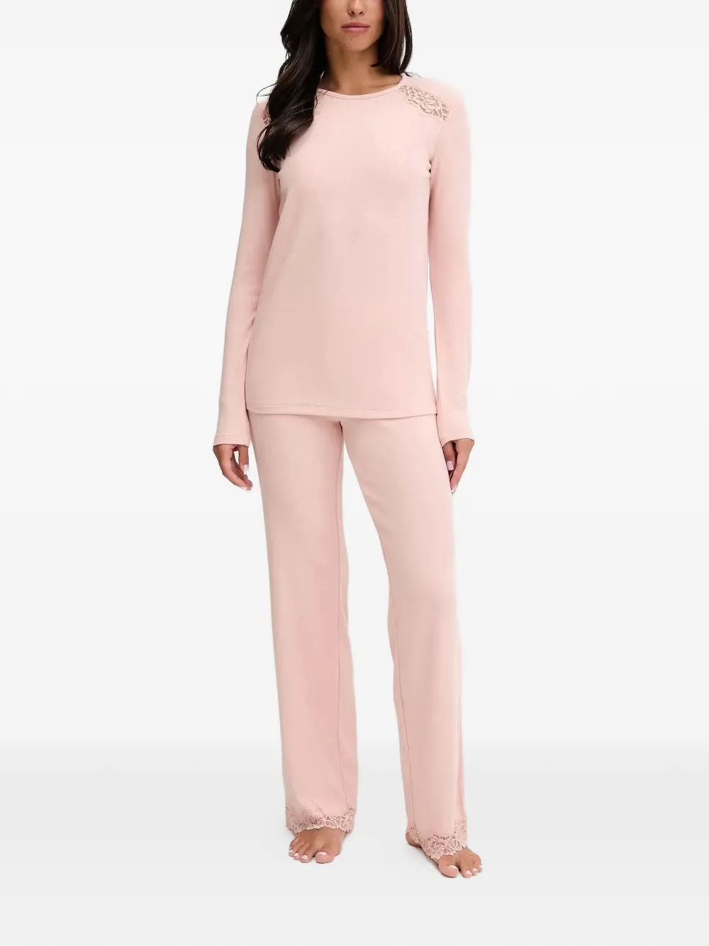 TWINSET lace-trim ribbed pajamas - Rosa