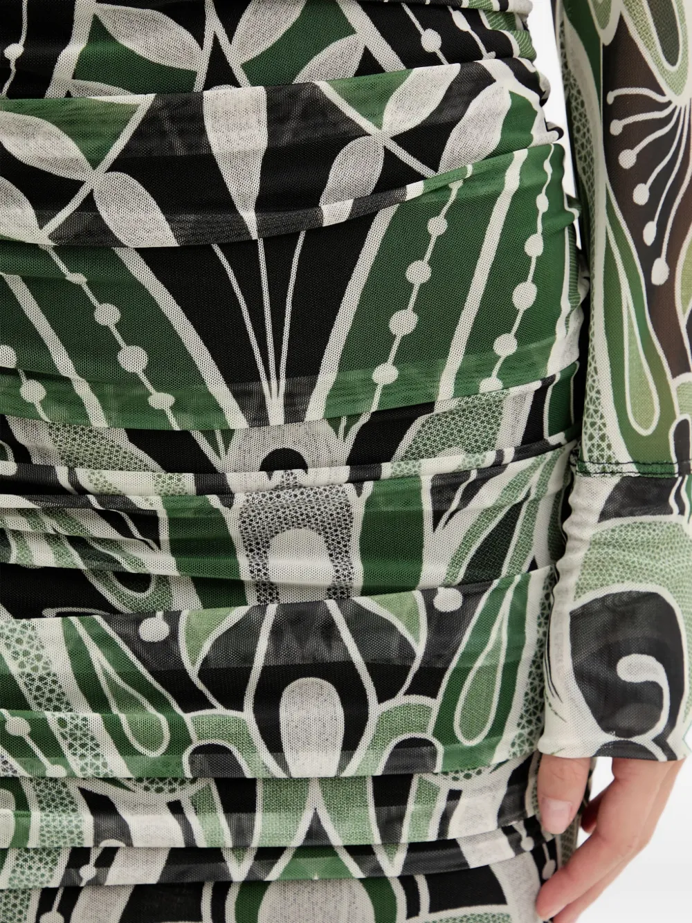 FARM Rio Midi-jurk met bloemenprint en lange mouwen Groen