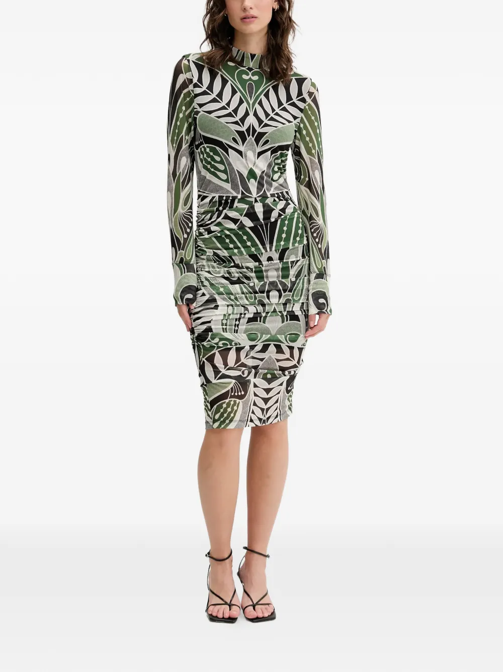 FARM Rio long-sleeve floral-pattern midi dress - Verde