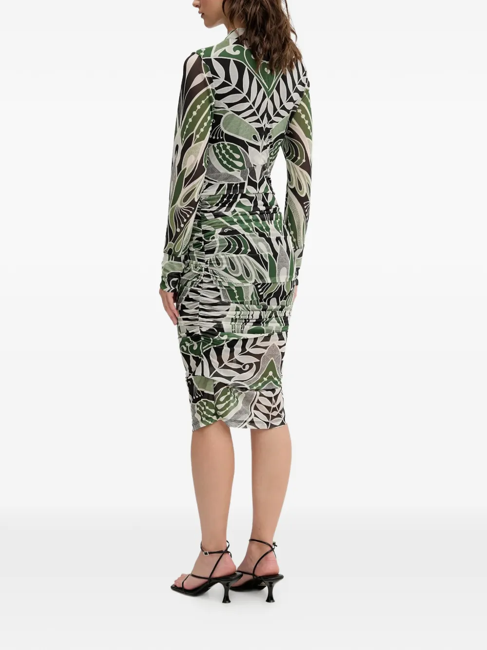 FARM Rio Midi-jurk met bloemenprint en lange mouwen Groen