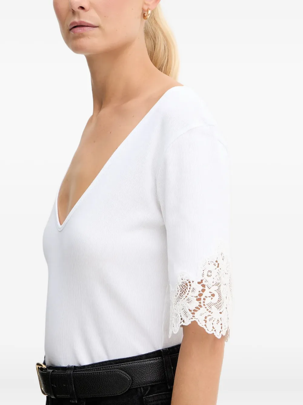 TWINSET T-shirt met V-hals en kant Wit