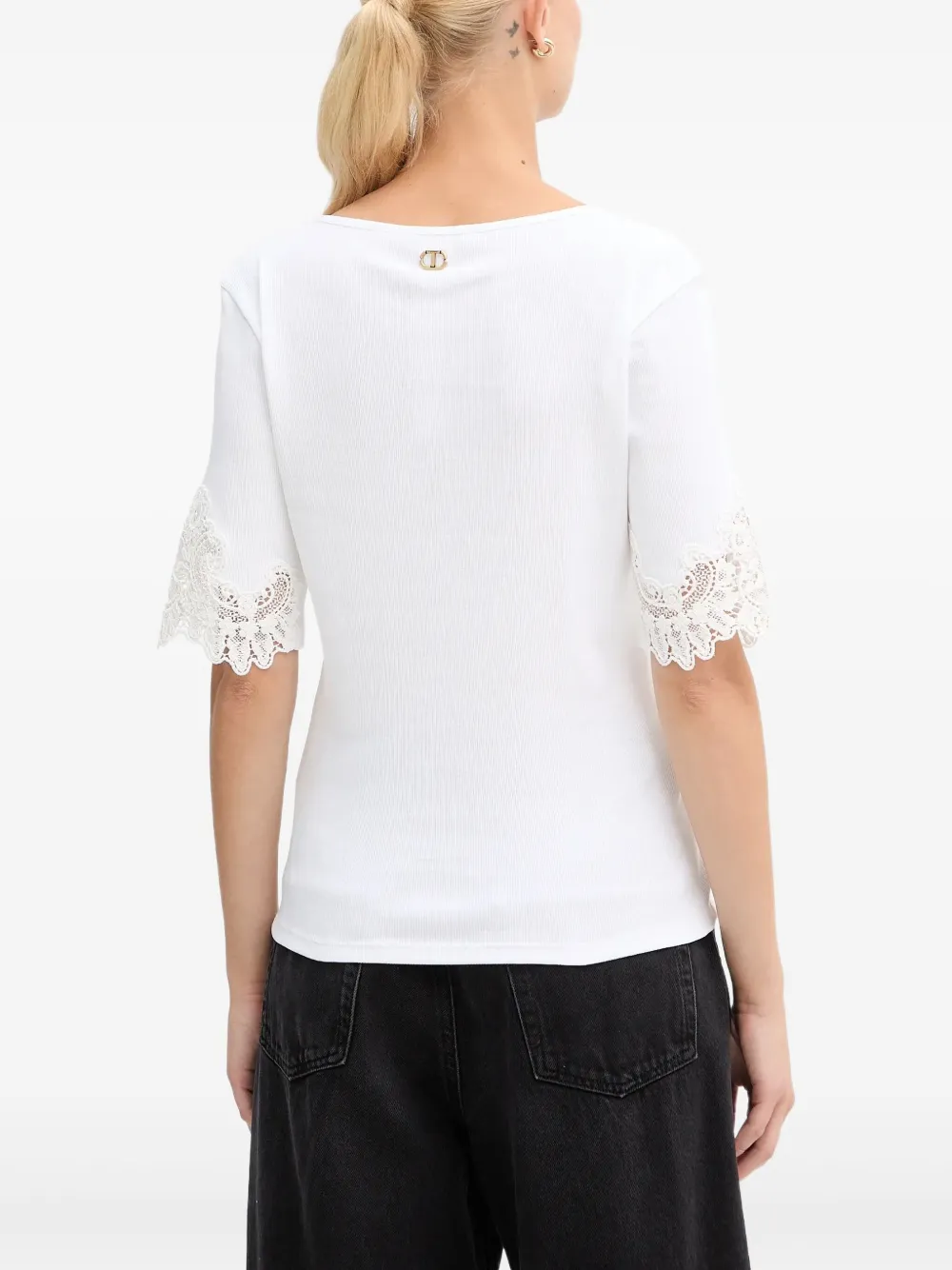 TWINSET T-shirt met V-hals en kant Wit