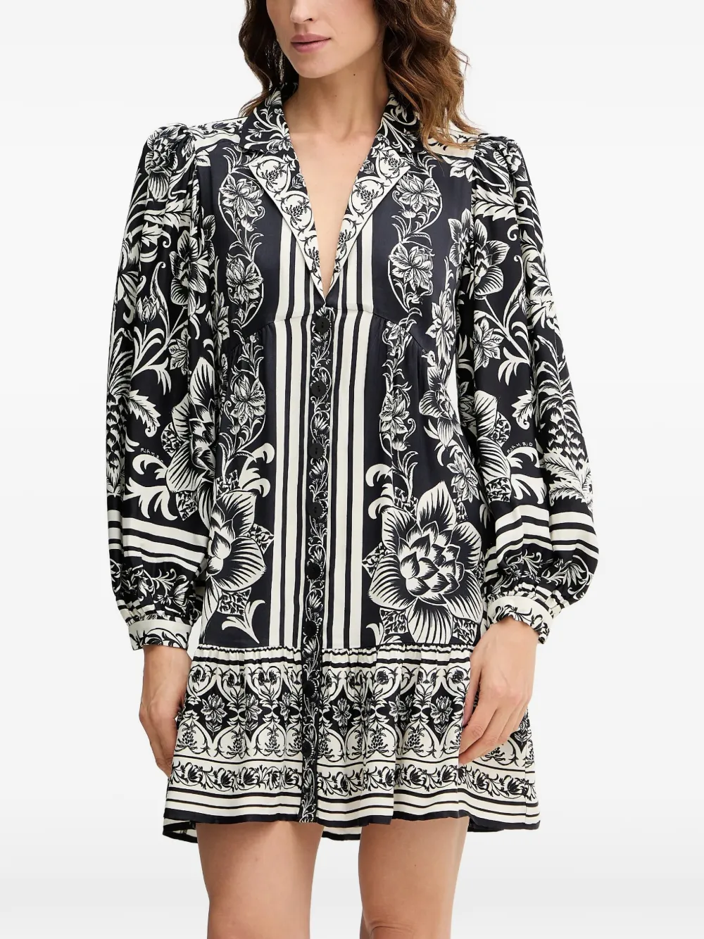 FARM Rio Lisbon floral puff-sleeve mini dress - Nero