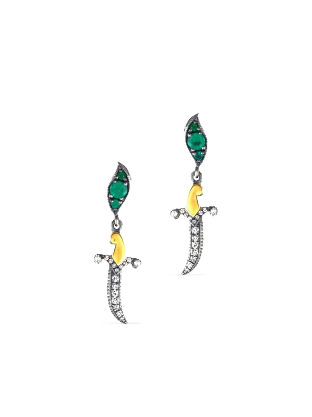 Sevan Bıçakçı Orecchini pendenti Dagger in oro giallo 24kt con smeraldi e diamanti - Argento