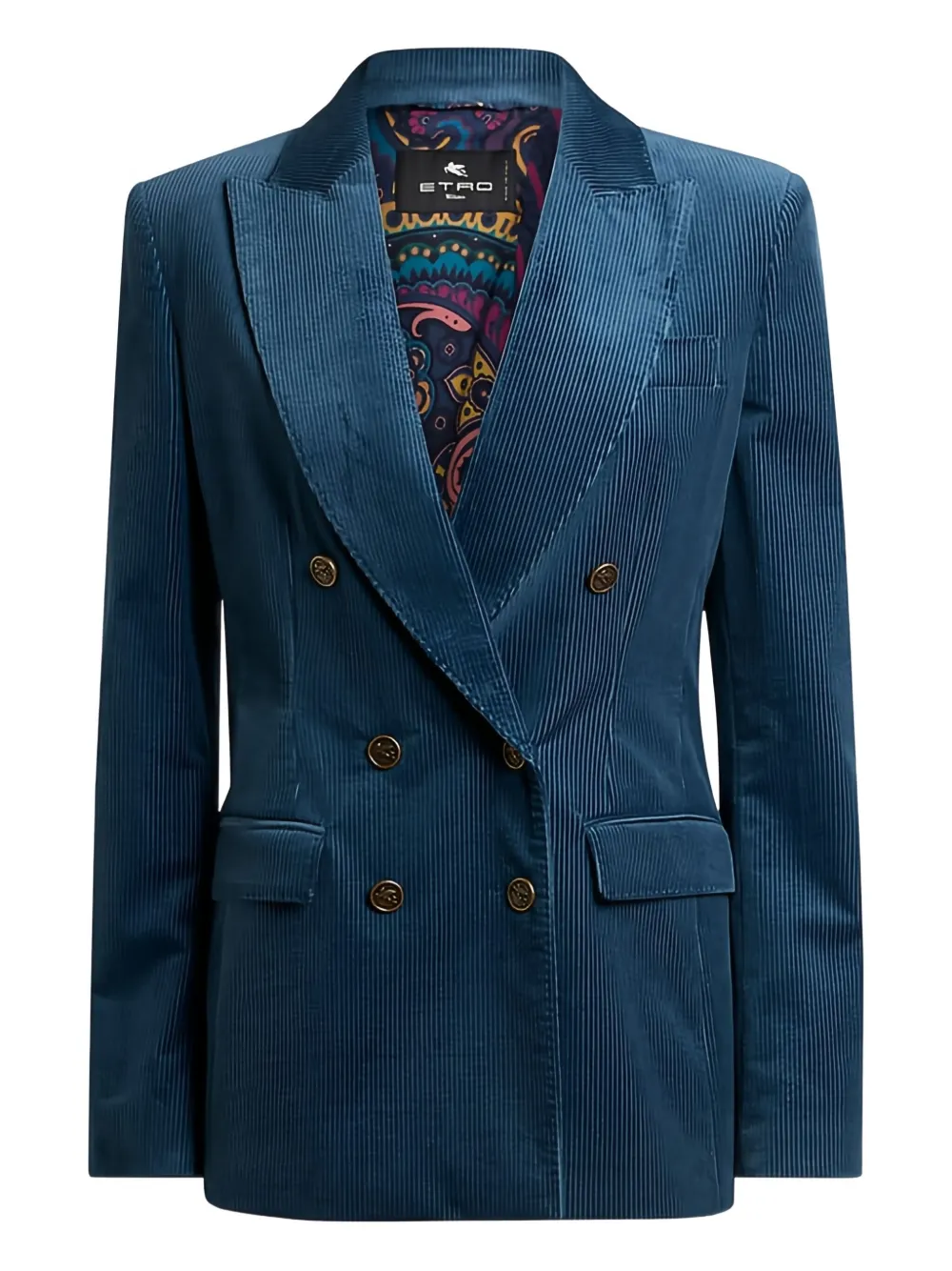 Etro Double-breasted Corduroy Blazer In Blue