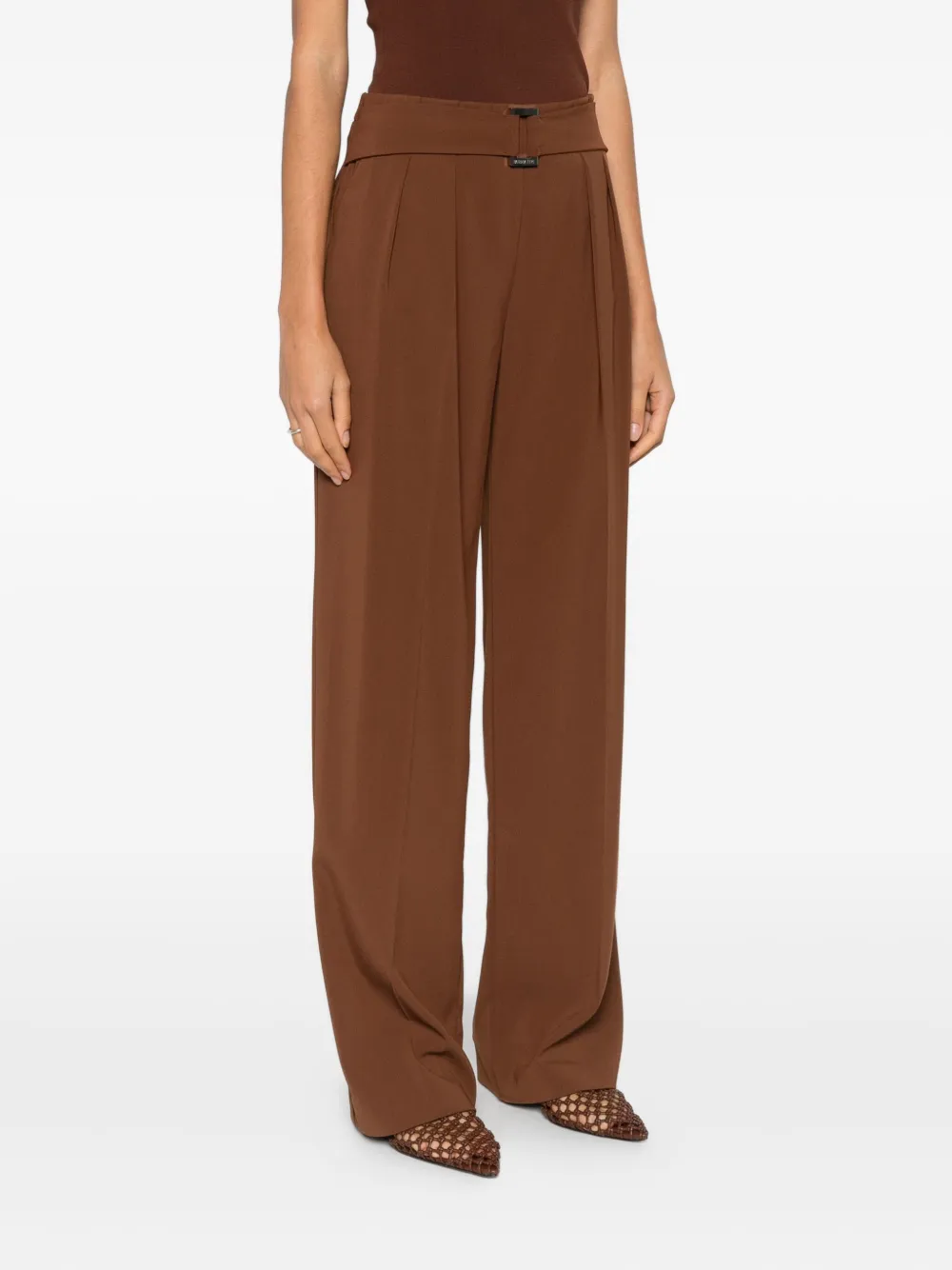 Patrizia Pepe Buckle Pleated Trousers In Brown