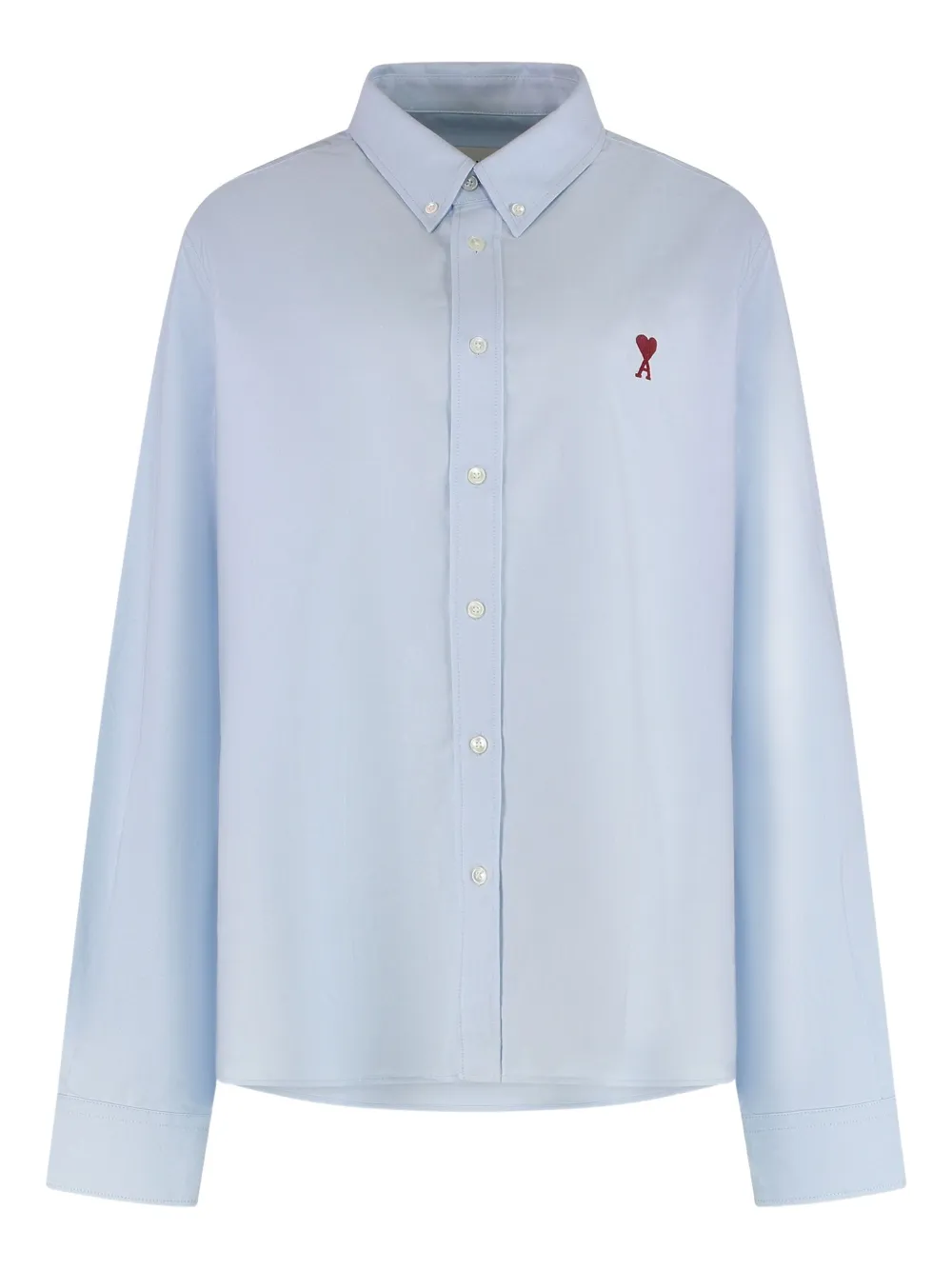 Ami Alexandre Mattiussi Long Sleeve Poplin Shirt With Rounded Hem In Blue