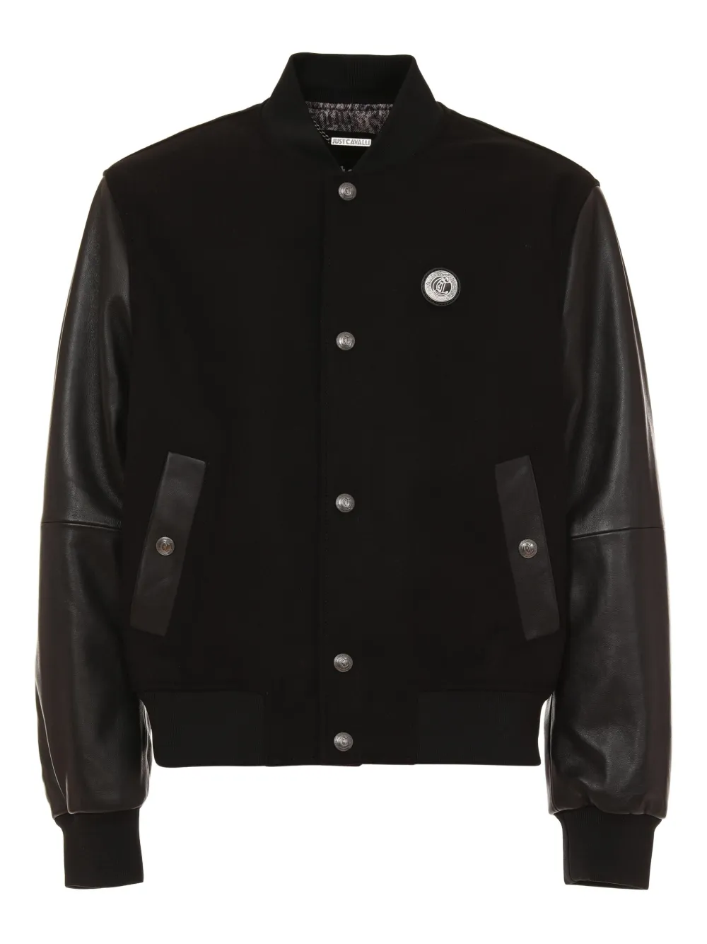 Just Cavalli Leather-sleeves Bomber Jacket In Black