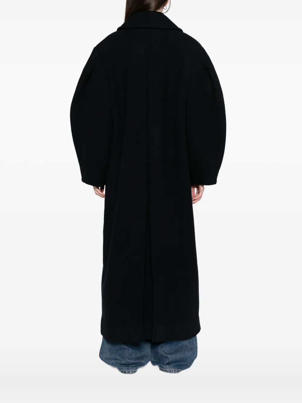 Ganni Oversized Long Peacoat In Black