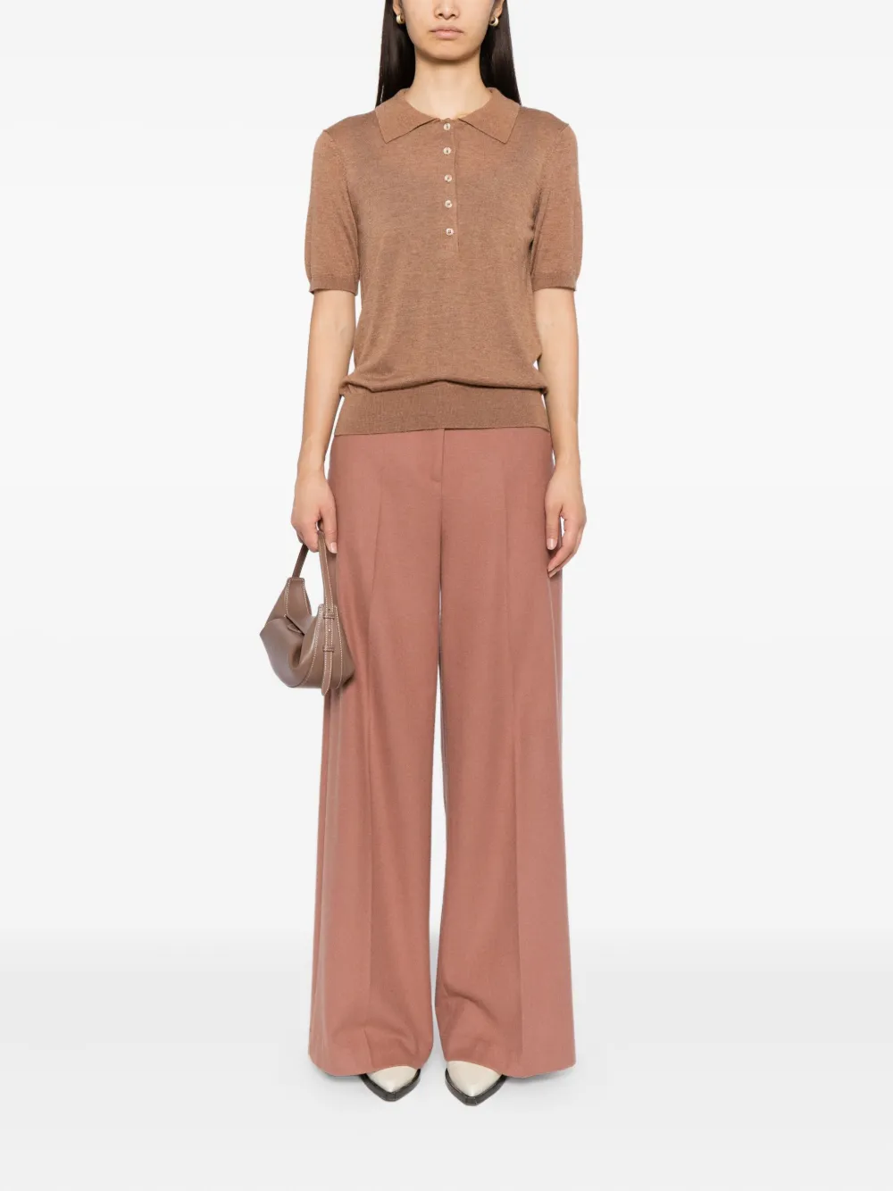 Varley Toni Fine-knit Polo Top In Brown