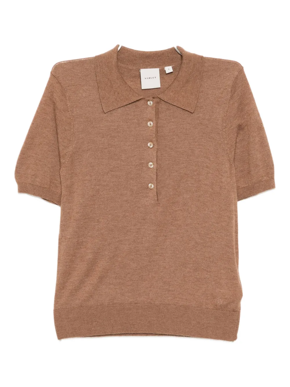 Varley Toni Fine-knit Polo Top In Brown