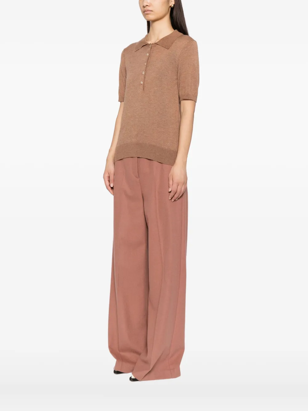 Varley Toni Fine-knit Polo Top In Brown