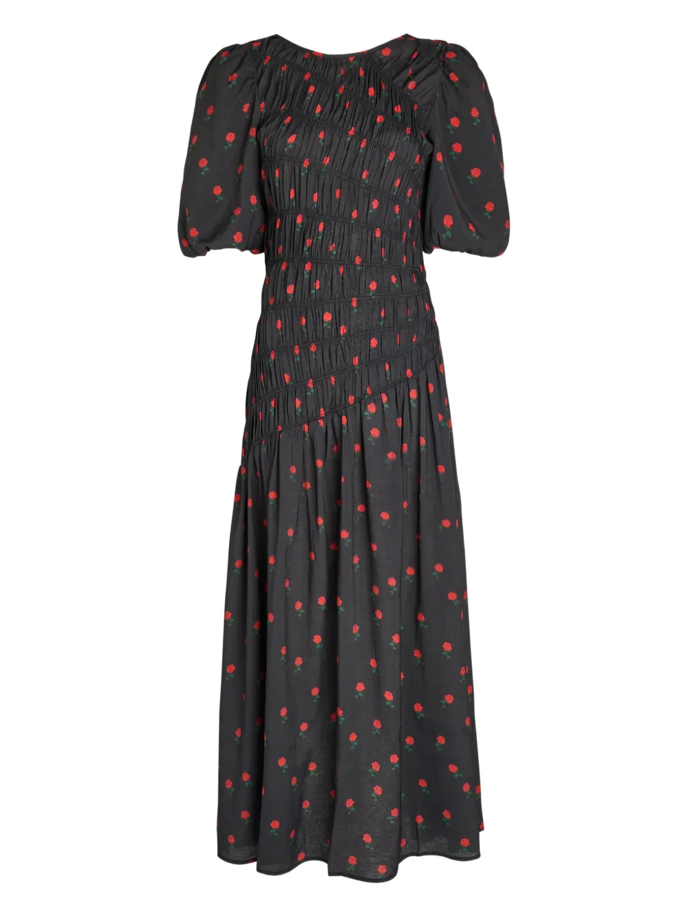 NEVER FULLY DRESSED Nara rose-print midi dress - Schwarz