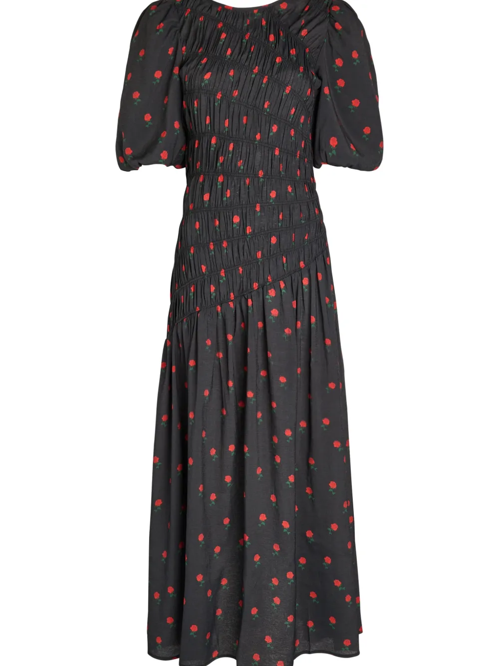 NEVER FULLY DRESSED Nara rose-print midi dress - Zwart