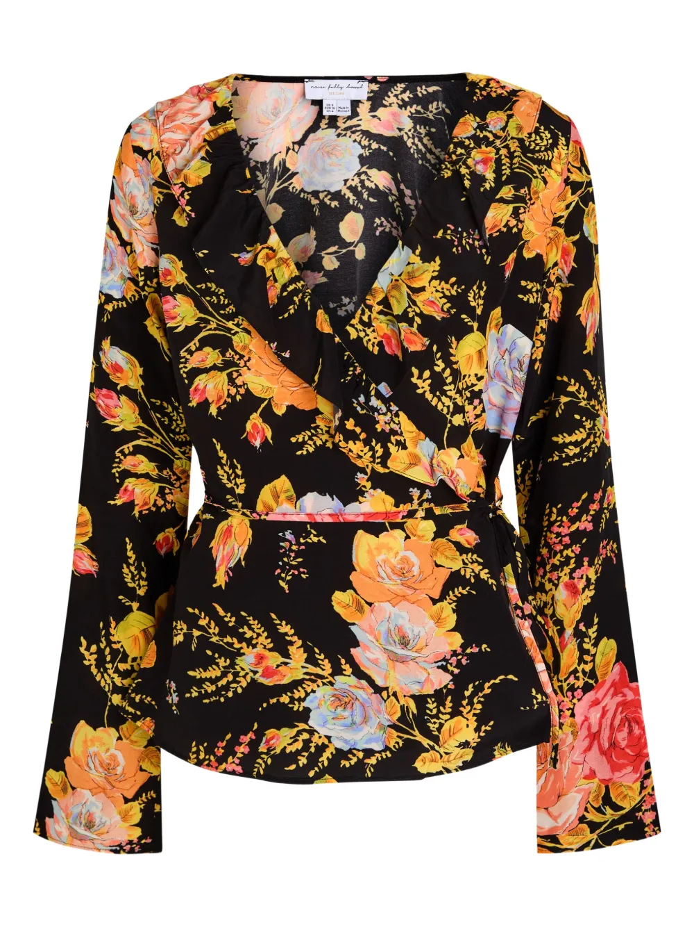 NEVER FULLY DRESSED floral ruffled wrap top - Zwart