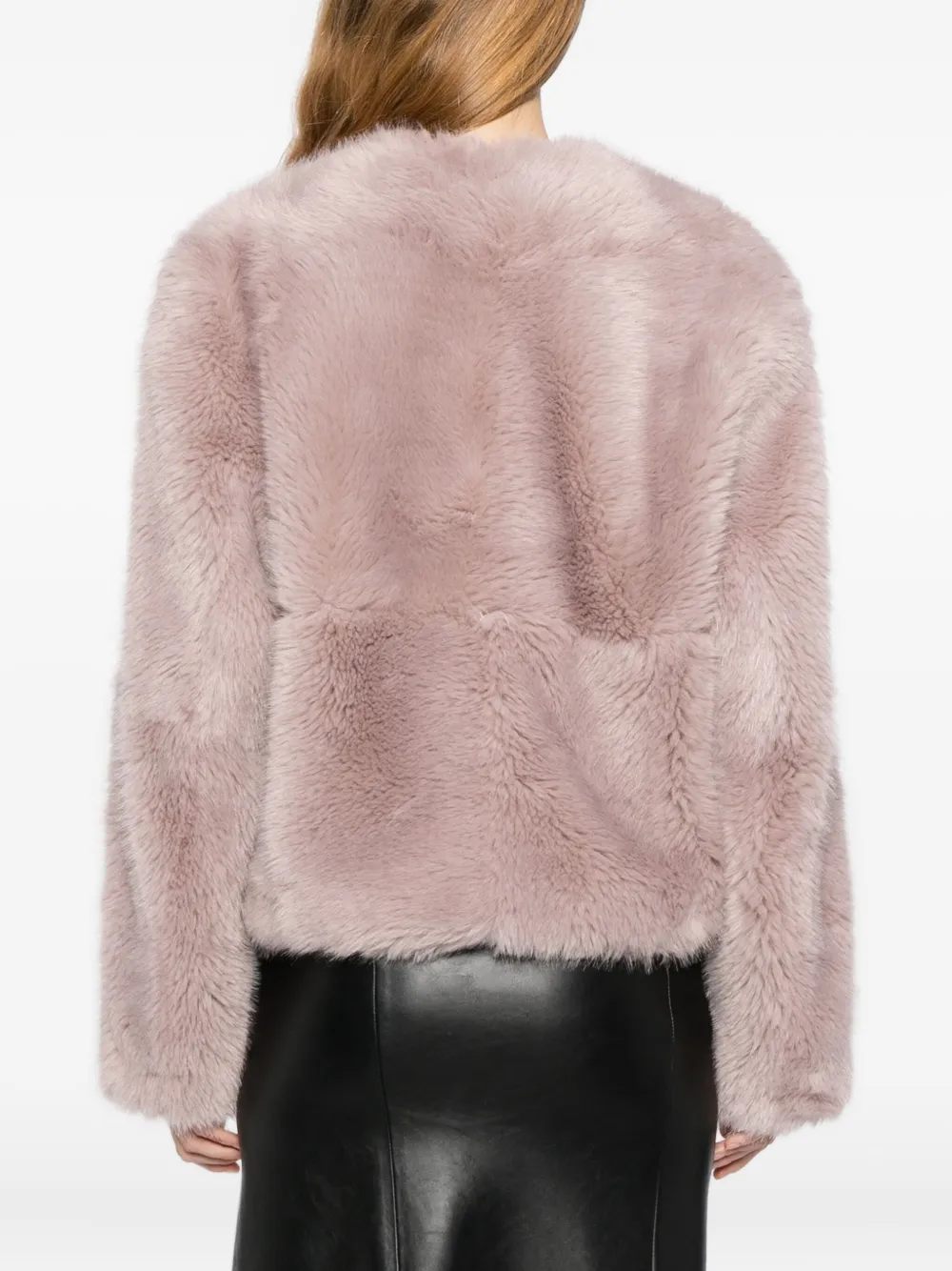 Stand Studio Cropped Faux Fur Jacket With Boxy Silhouette In Pink