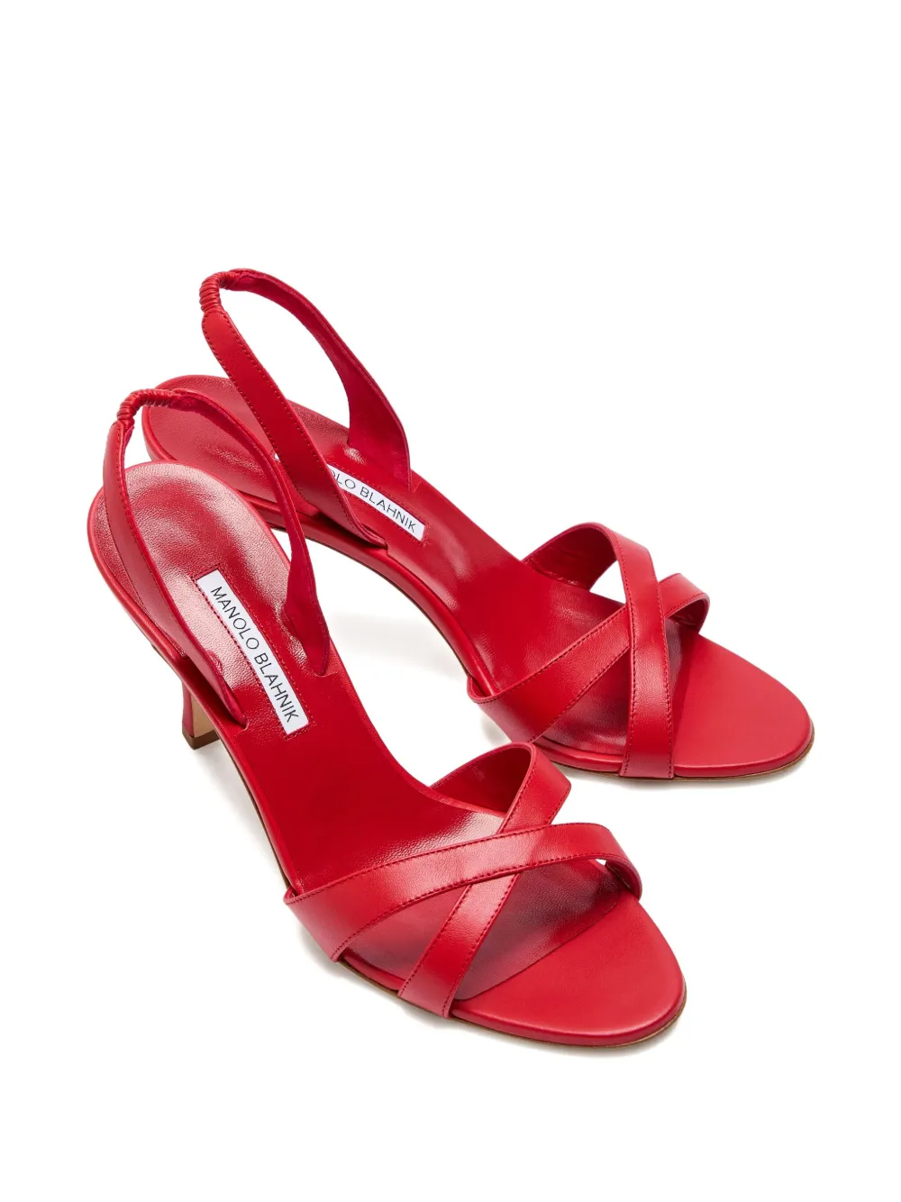 Manolo Blahnik 90 mm Callasli sandalen met gekruiste bandjes Rood