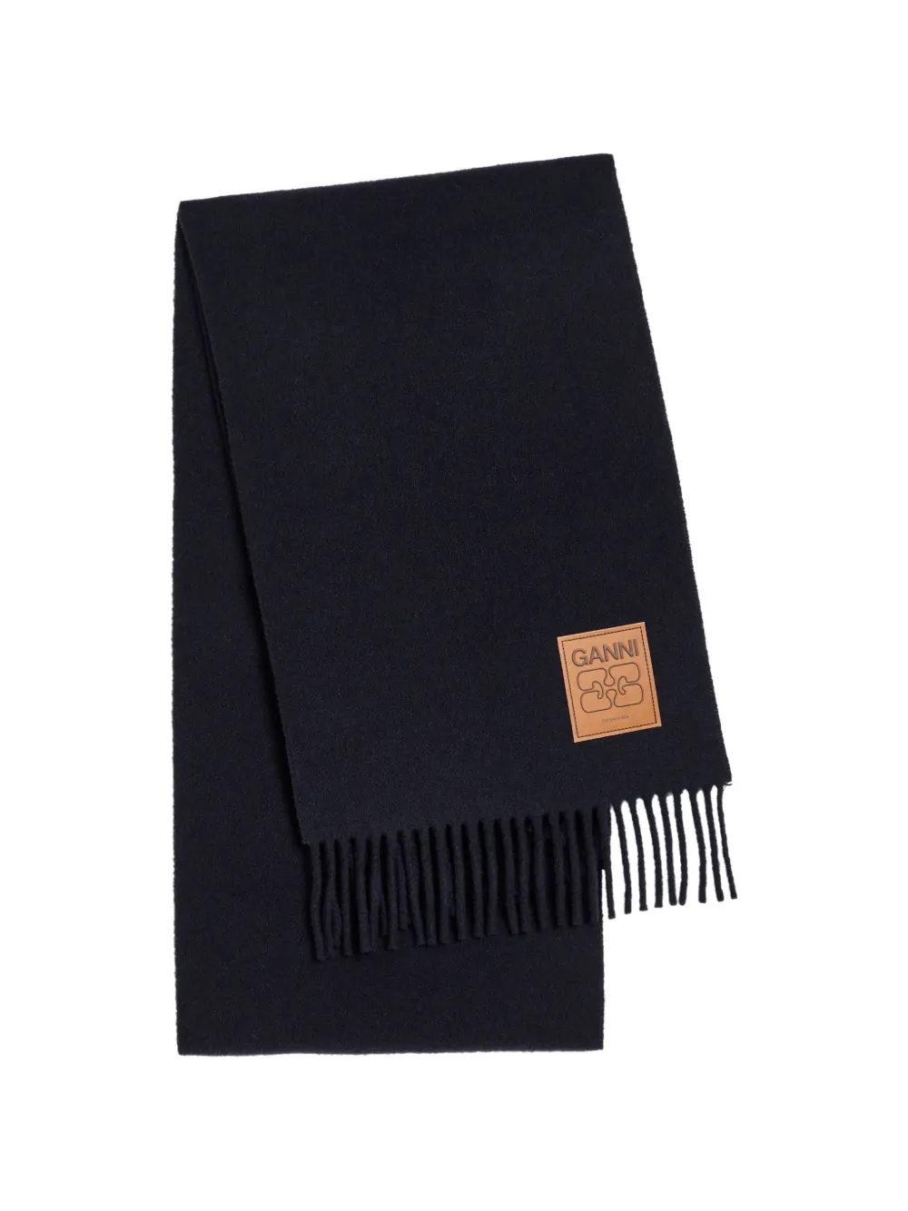 GANNI logo-patch fringed scarf - Blu