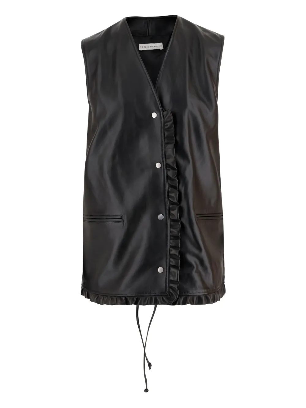 Niccolò Pasqualetti Ruffled Leather Waistcoat In Black