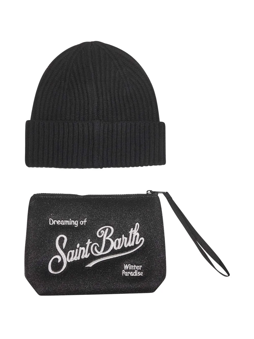 Mc2 Saint Barth Embroidered Beanie Pouch (set Of Two) In Black