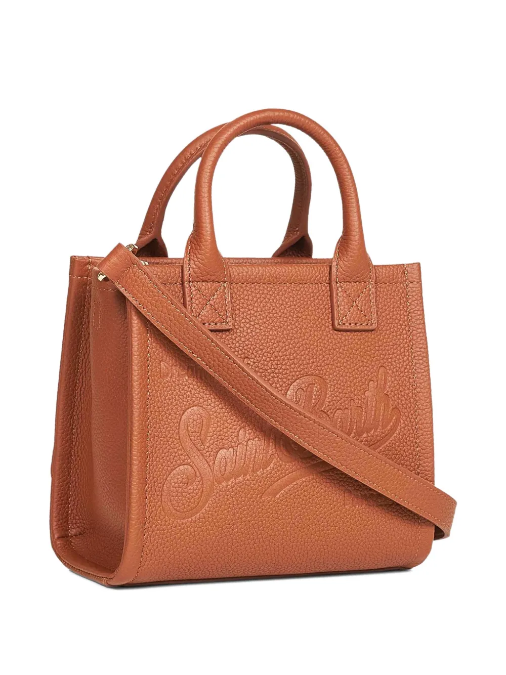 Mc2 Saint Barth Mini Embossed Grained Leather Tote Bag In Brown