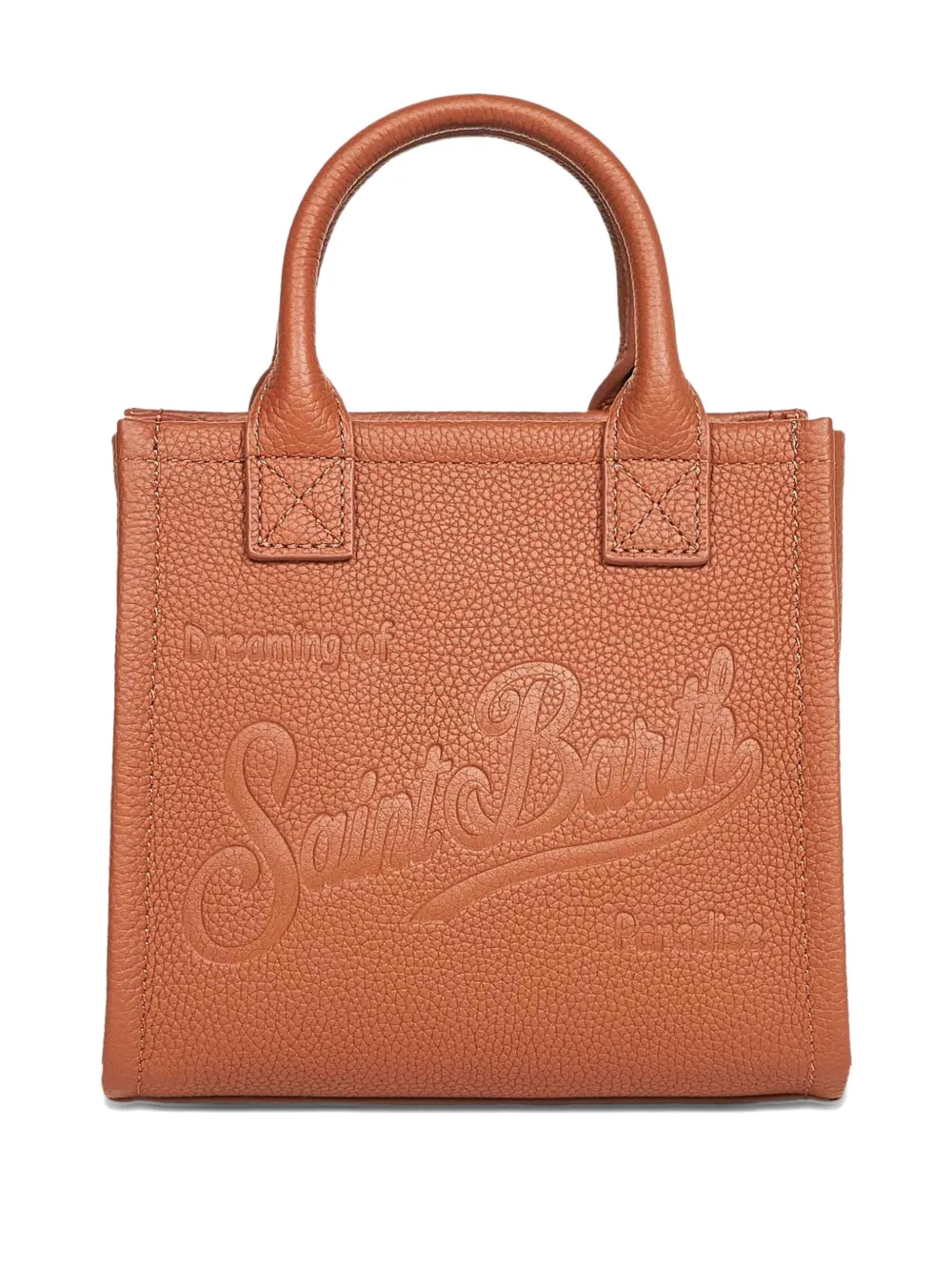 Mc2 Saint Barth Mini Embossed Grained Leather Tote Bag In Brown