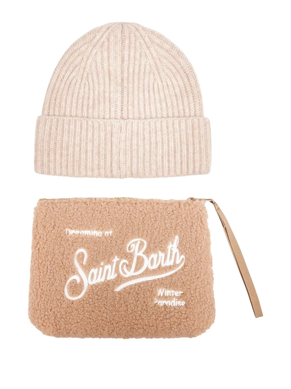 Mc2 Saint Barth Ribbed Embroidery Beanie Pouch (set Of Two) In Brown