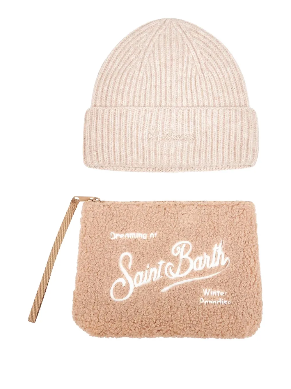MC2 Saint Barth ribbed embroidery beanie pouch (set of two) - Bruin