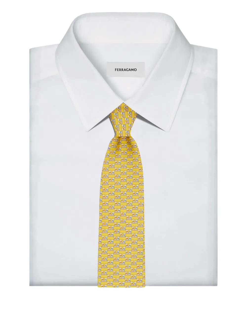 Ferragamo Zijden stropdas met terriër-print Geel