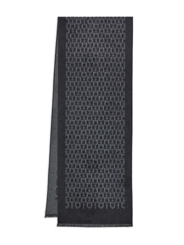 Ferragamo Gancini-print Silk Scarf in Grey
