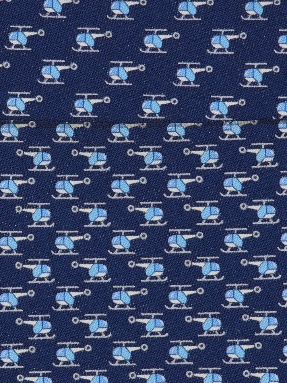 Ferragamo Helicopter Print Silk Tie In Blue