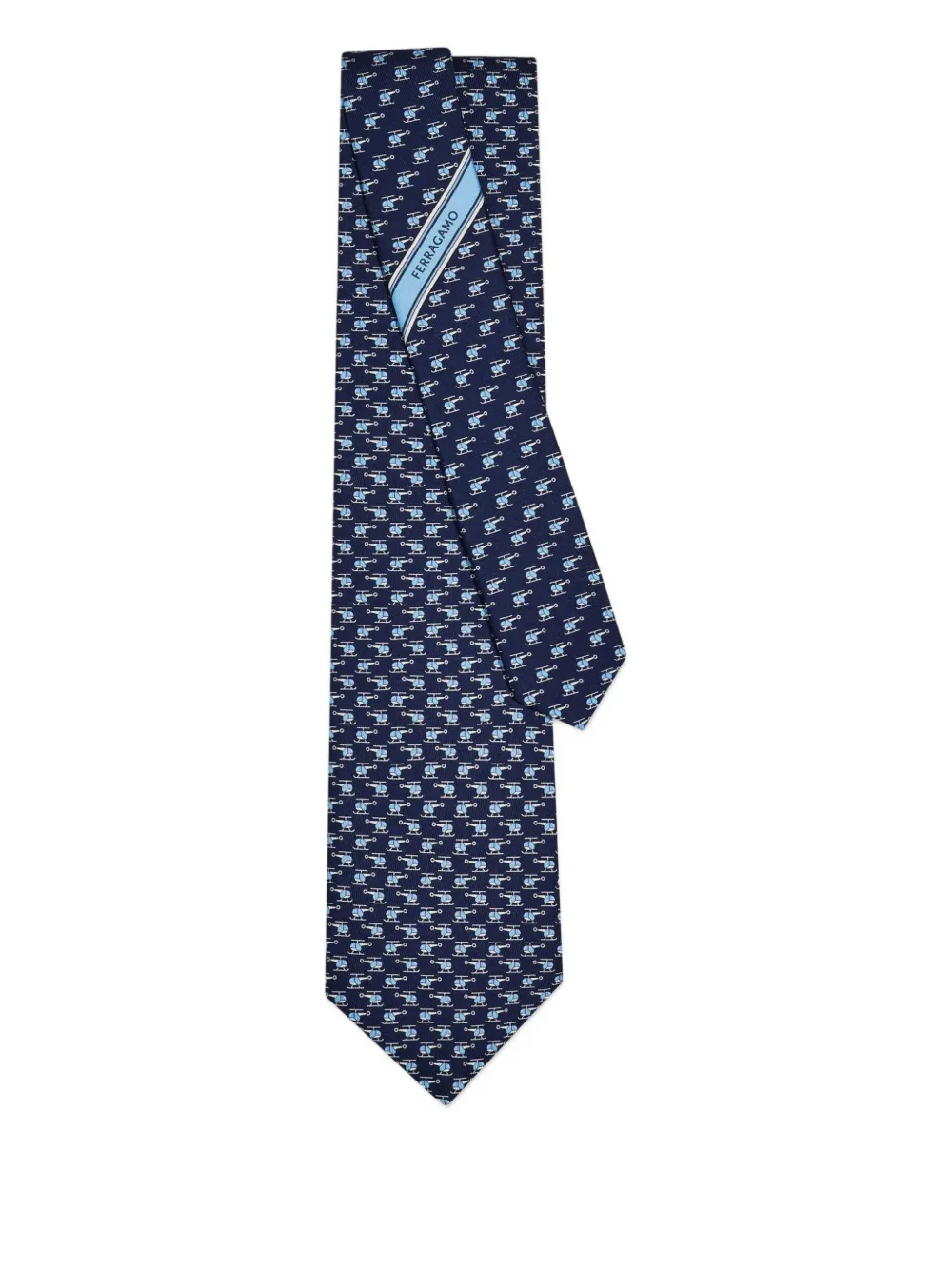 Ferragamo helicopter print silk tie - Blauw