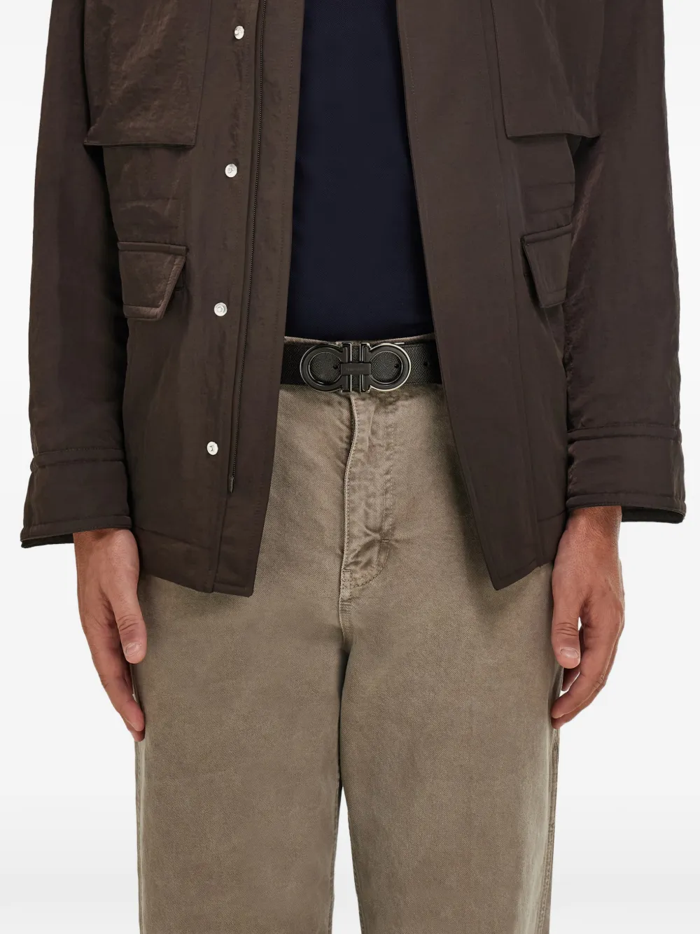 Ferragamo Reversible And Adjustable Gancini Belt In Brown