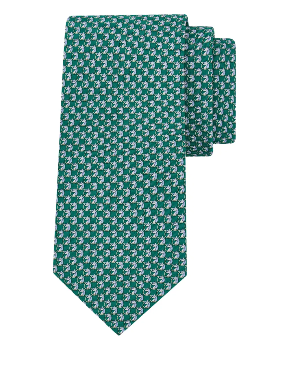 Ferragamo Gancini horse-print silk tie - Groen