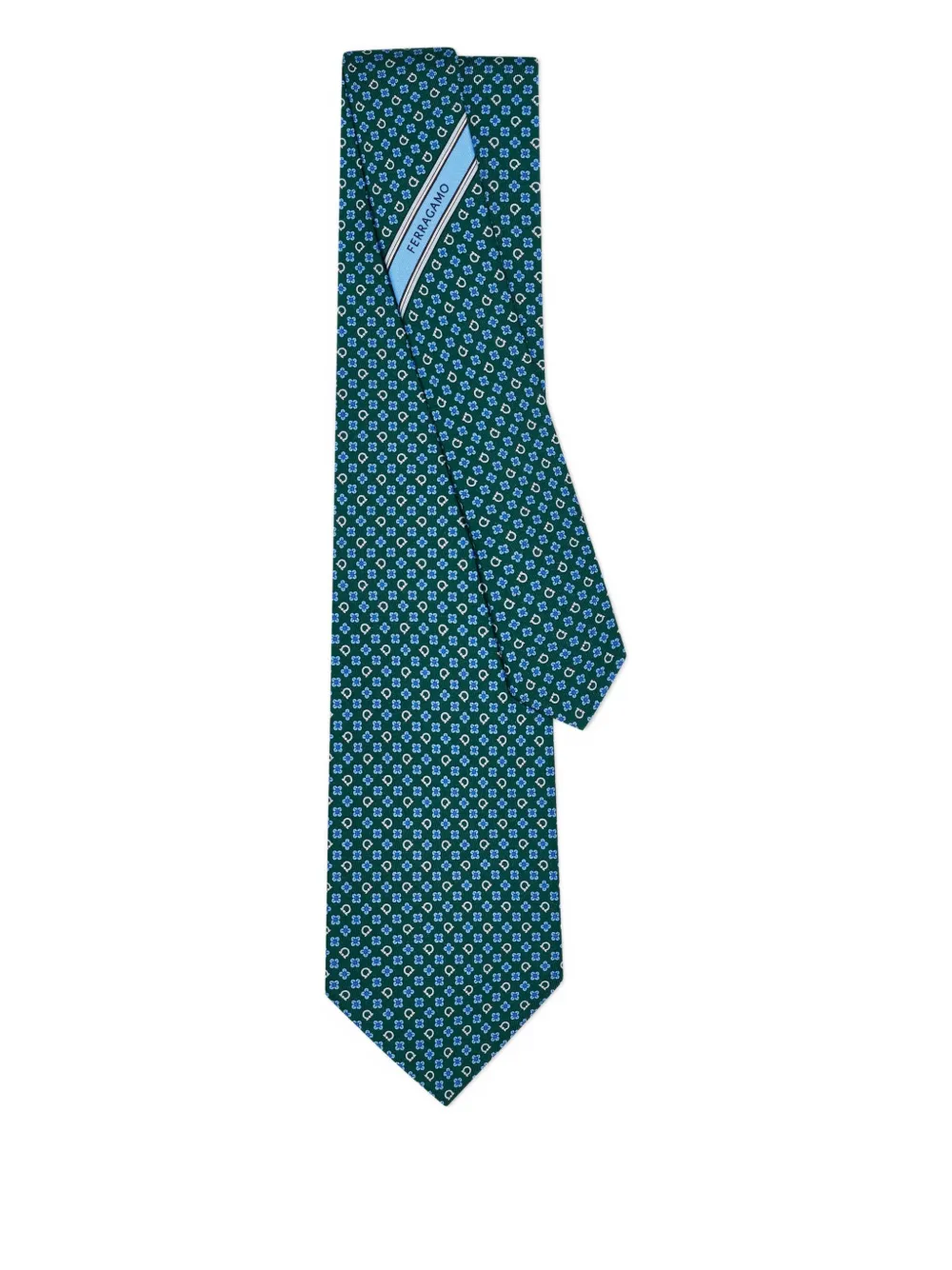 Ferragamo gancini flower print silk tie - Groen
