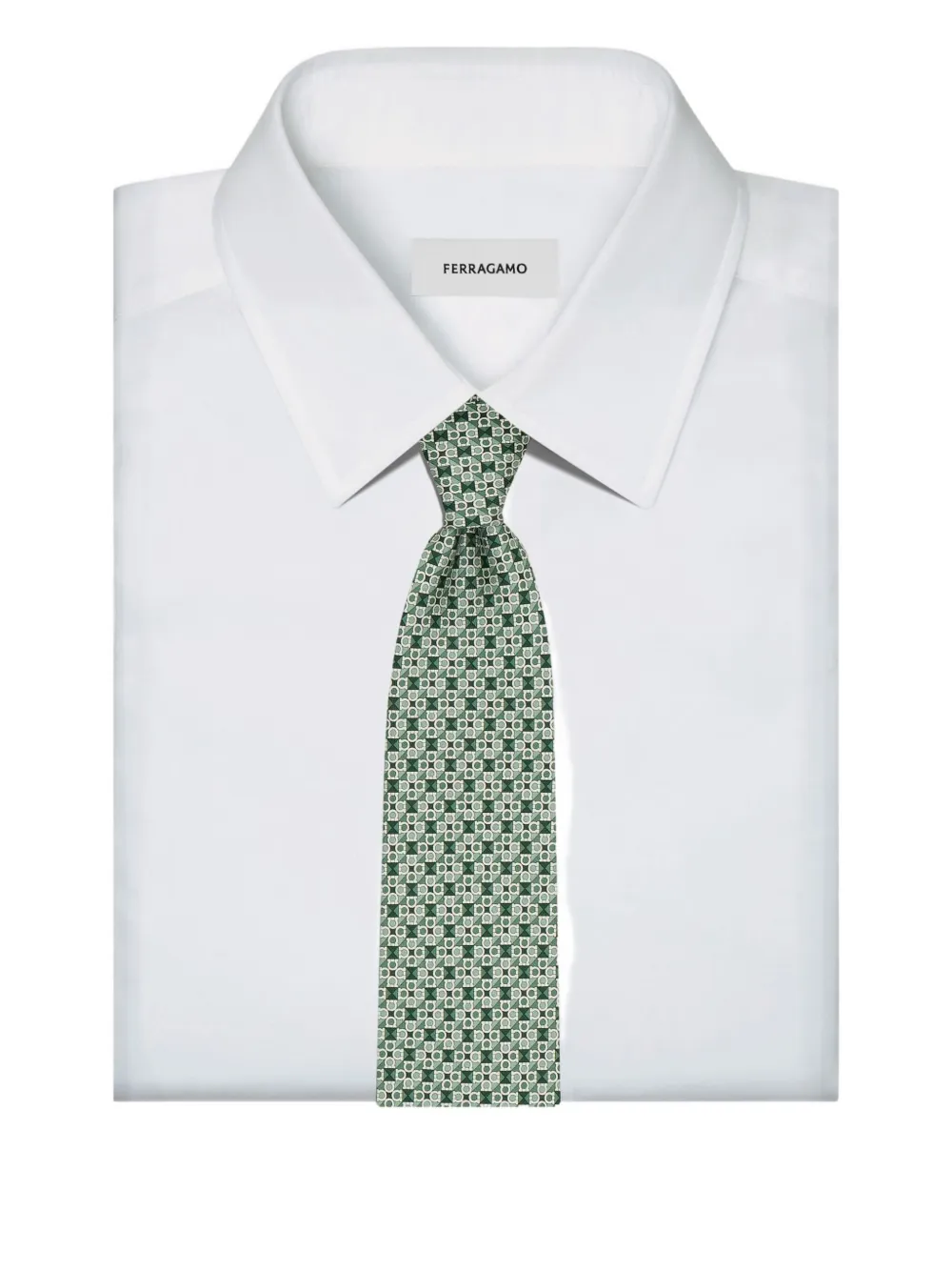 Ferragamo Square Print Silk Tie In Green