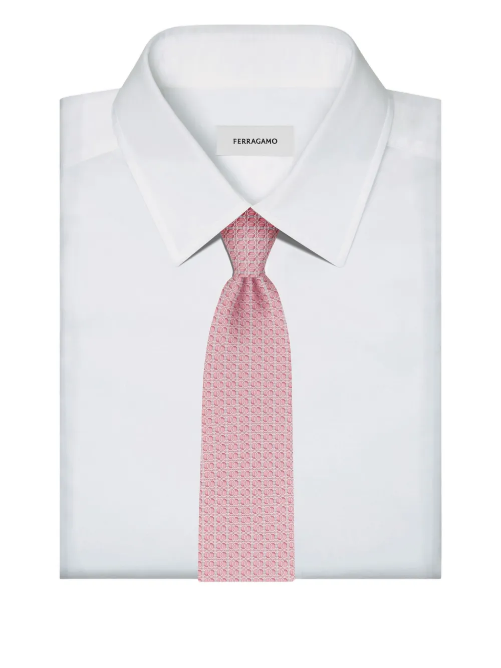 Ferragamo Gancini Chain Print Silk Tie In Pink