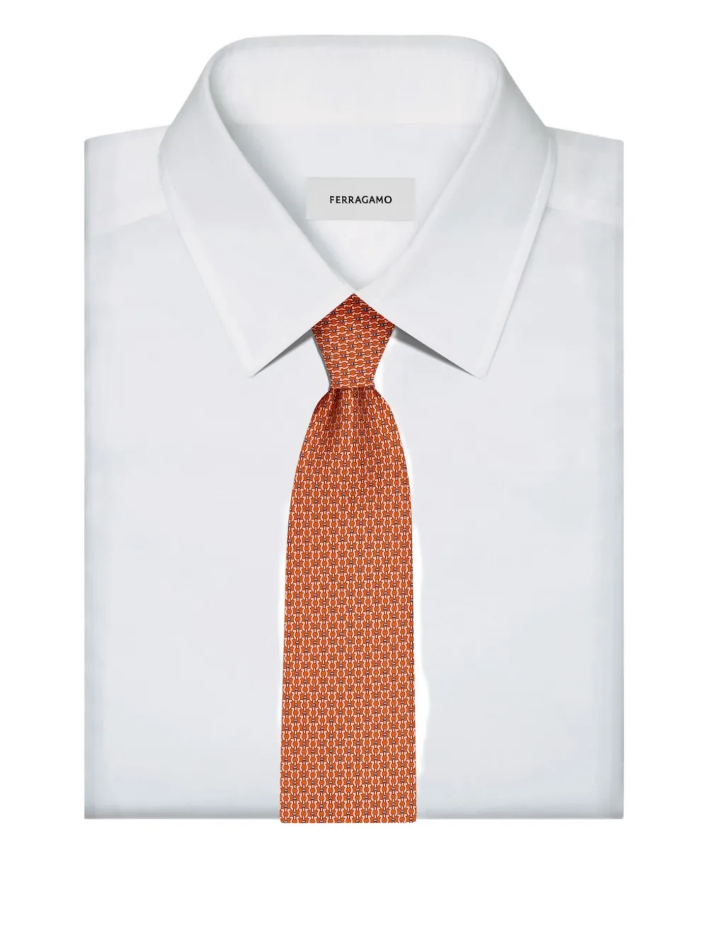 Ferragamo Gancini Print Silk Tie In Orange