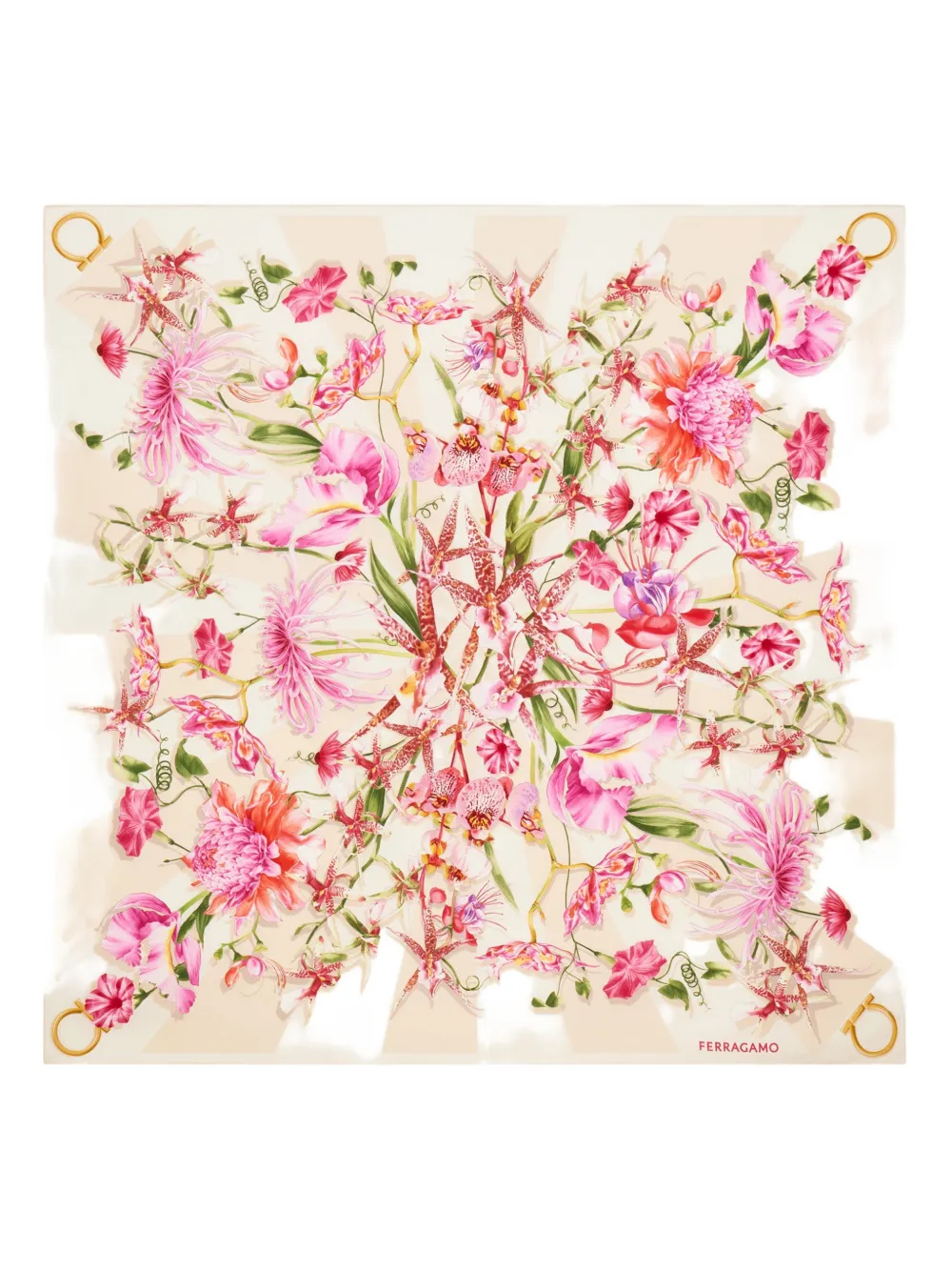 Ferragamo Gaia Print Silk Scarf In Pink