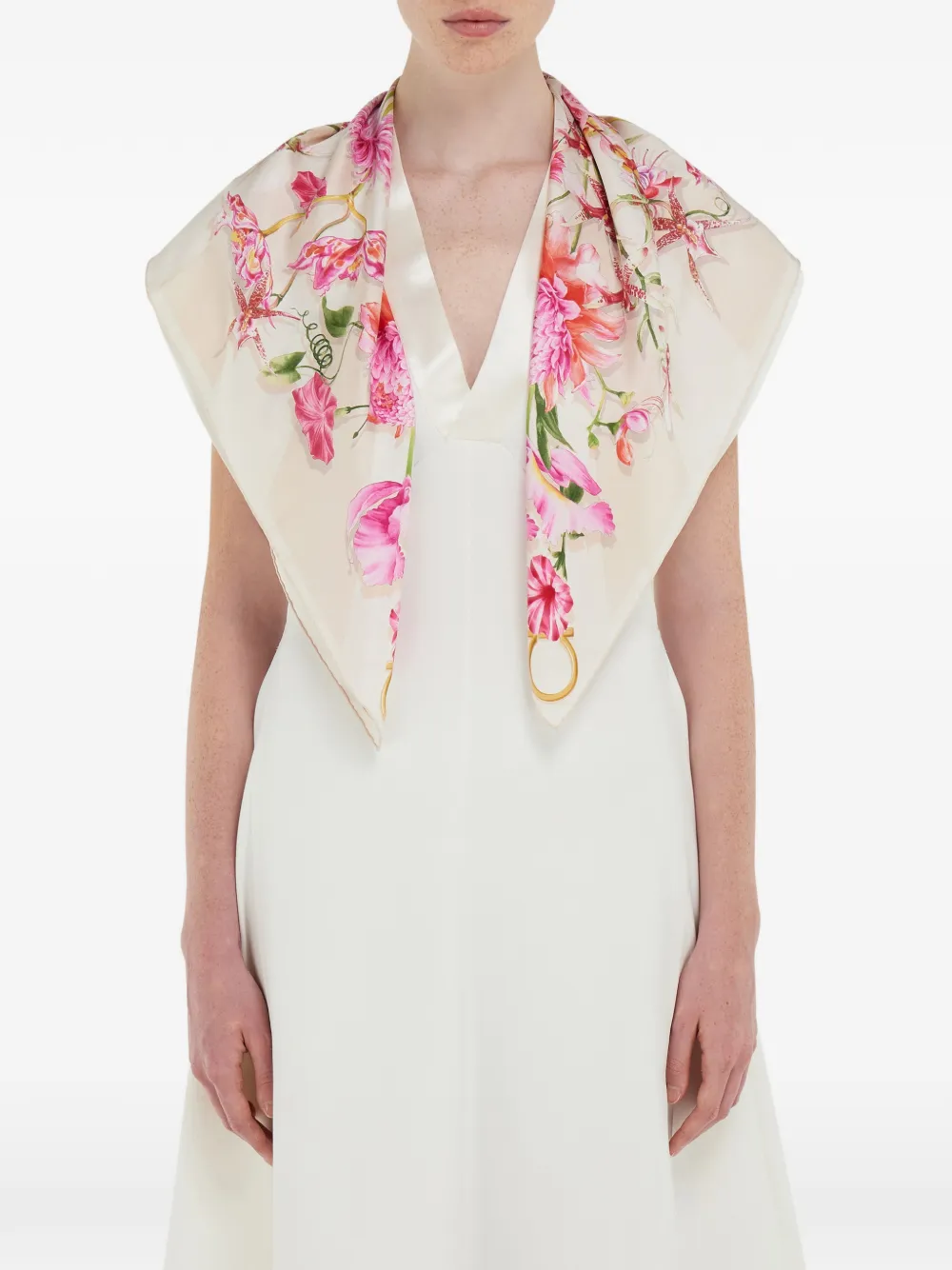 Ferragamo Gaia Print Silk Scarf In Pink