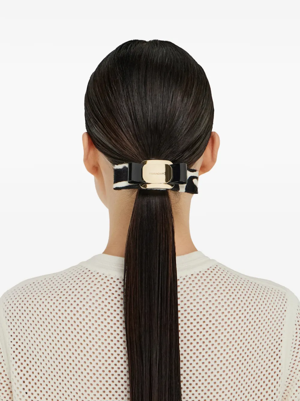 Ferragamo Vara Bow haarclip met zebraprint Zwart