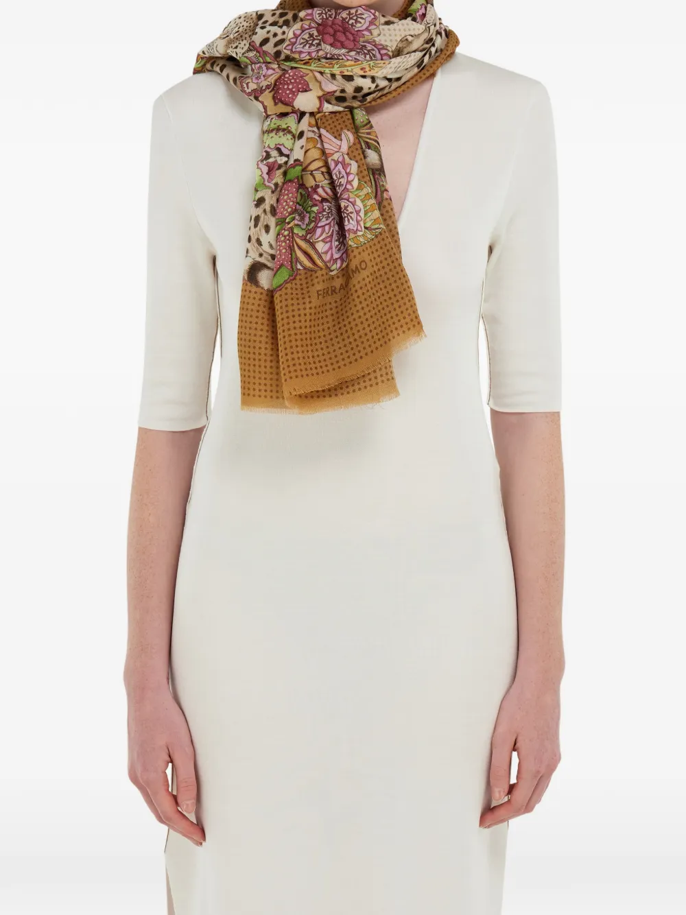 Ferragamo Kasjmier sjaal met Ghepardo-print Bruin