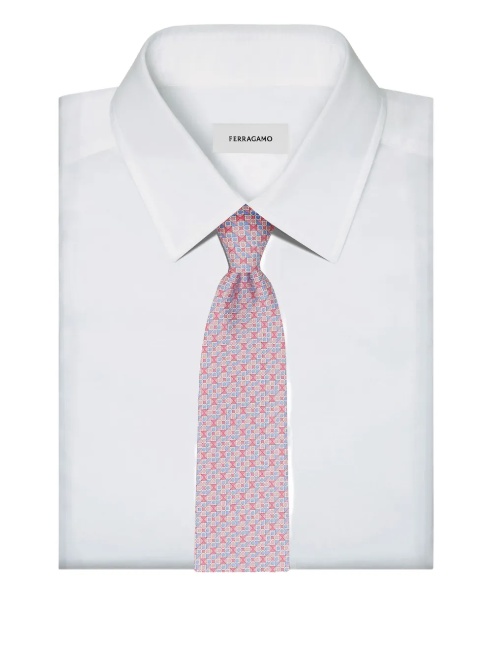 Ferragamo Gancini Square Print Silk Tie In Pink