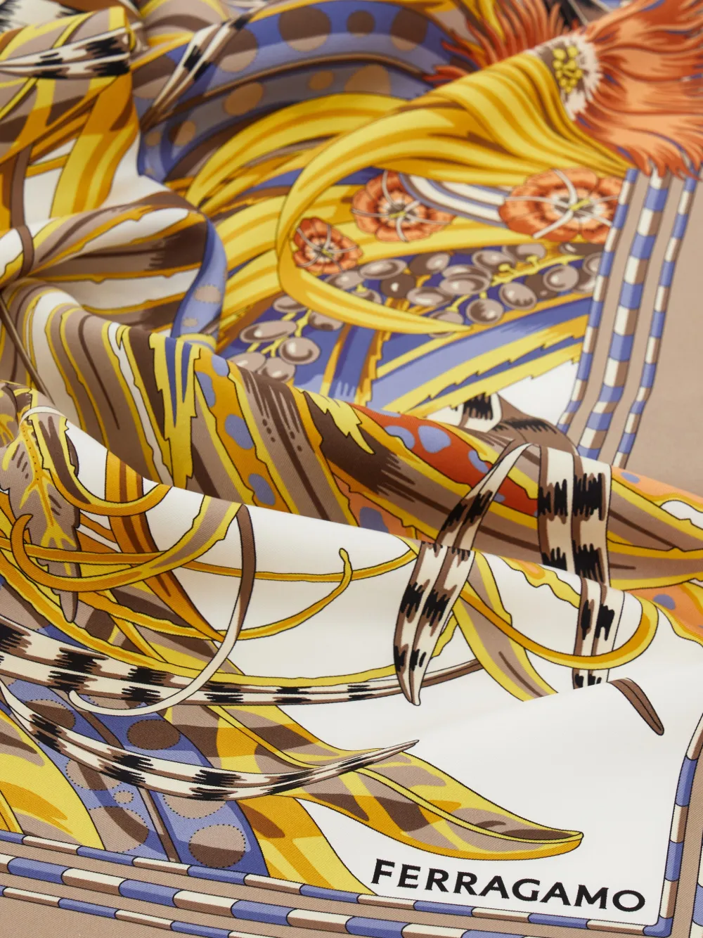 Ferragamo Rooster Print Silk Scarf In Neutral