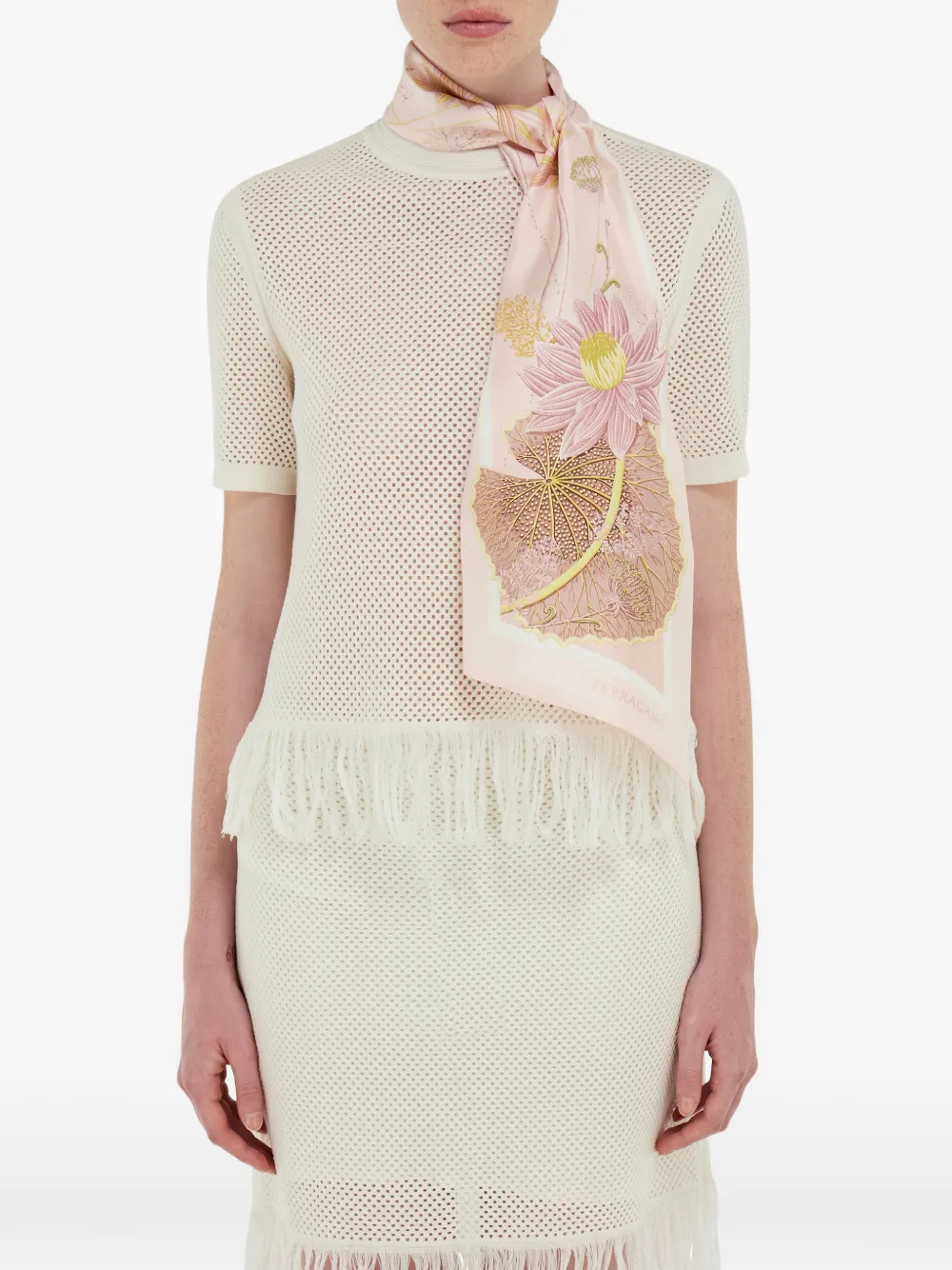 Ferragamo Water Lily Print Silk Bandeau In Neutral