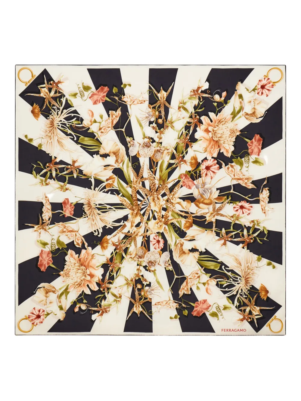 Ferragamo Gaia Print Silk Scarf In Black
