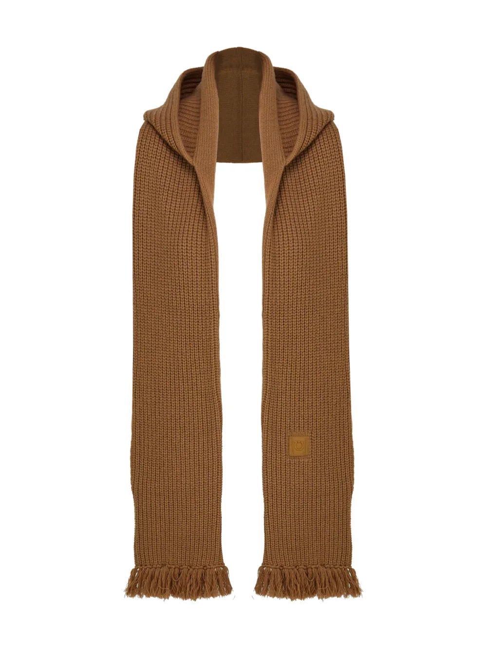 Ferragamo Hooded Fringe Knitted Scarf In Brown