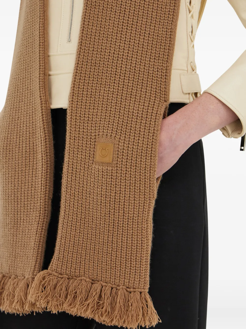 Ferragamo Hooded Fringe Knitted Scarf In Brown