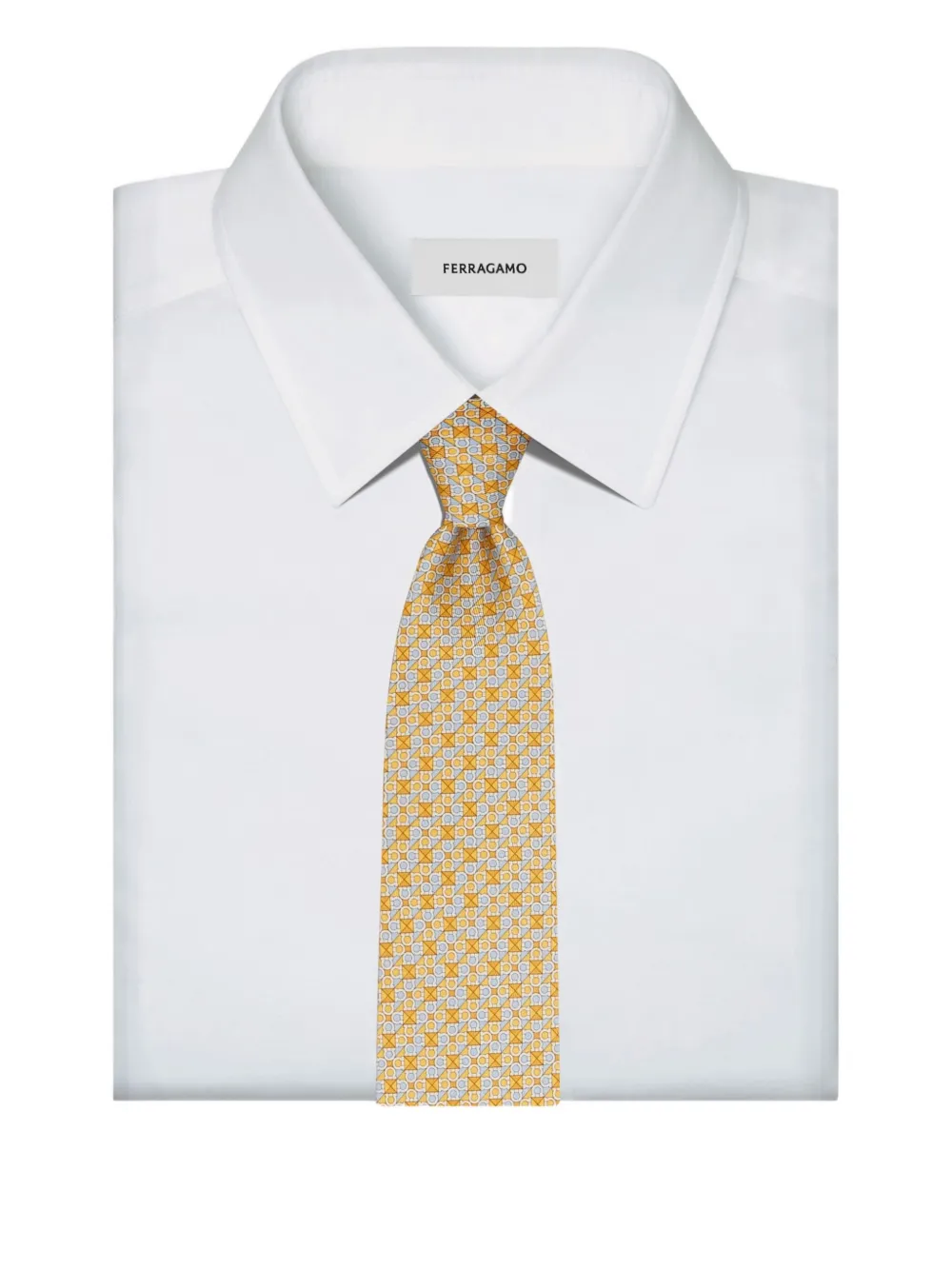 Ferragamo Print Silk Tie In Gold