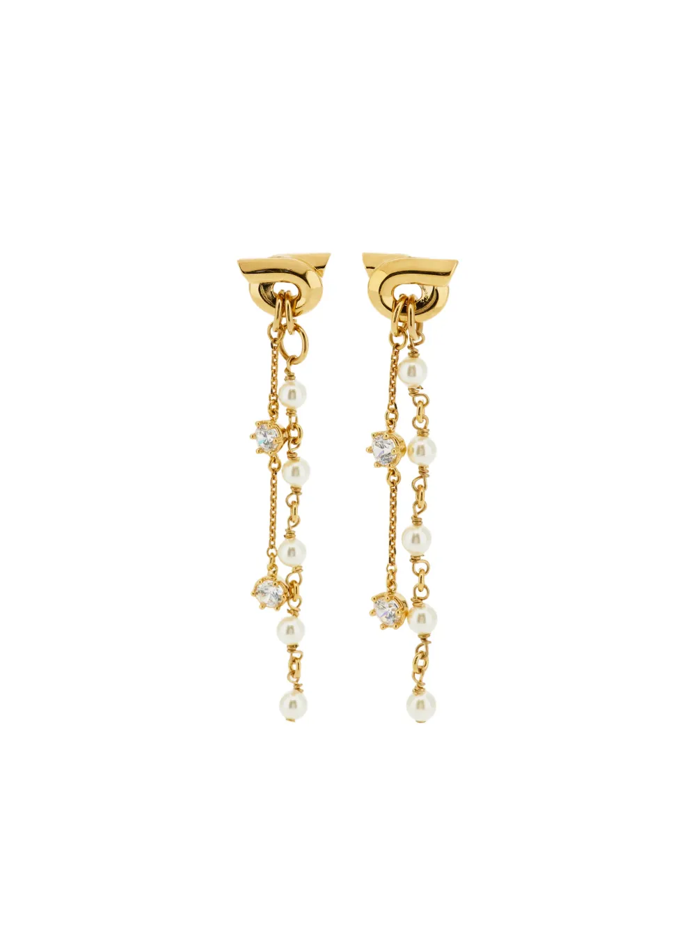 Ferragamo Gancini Crystal Pearl Earrings In Gold